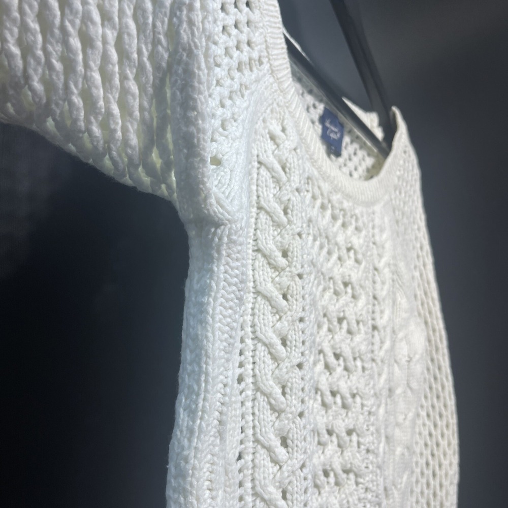 American Eagle Pullover Crocheted Cable Knit White Sweater M Cotton/Nylon/Wool - Picture 4 of 8